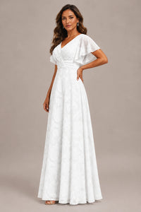 Jovellee Floral Chiffon A-Line Mother of the Bride Dress with Flutter Sleeves