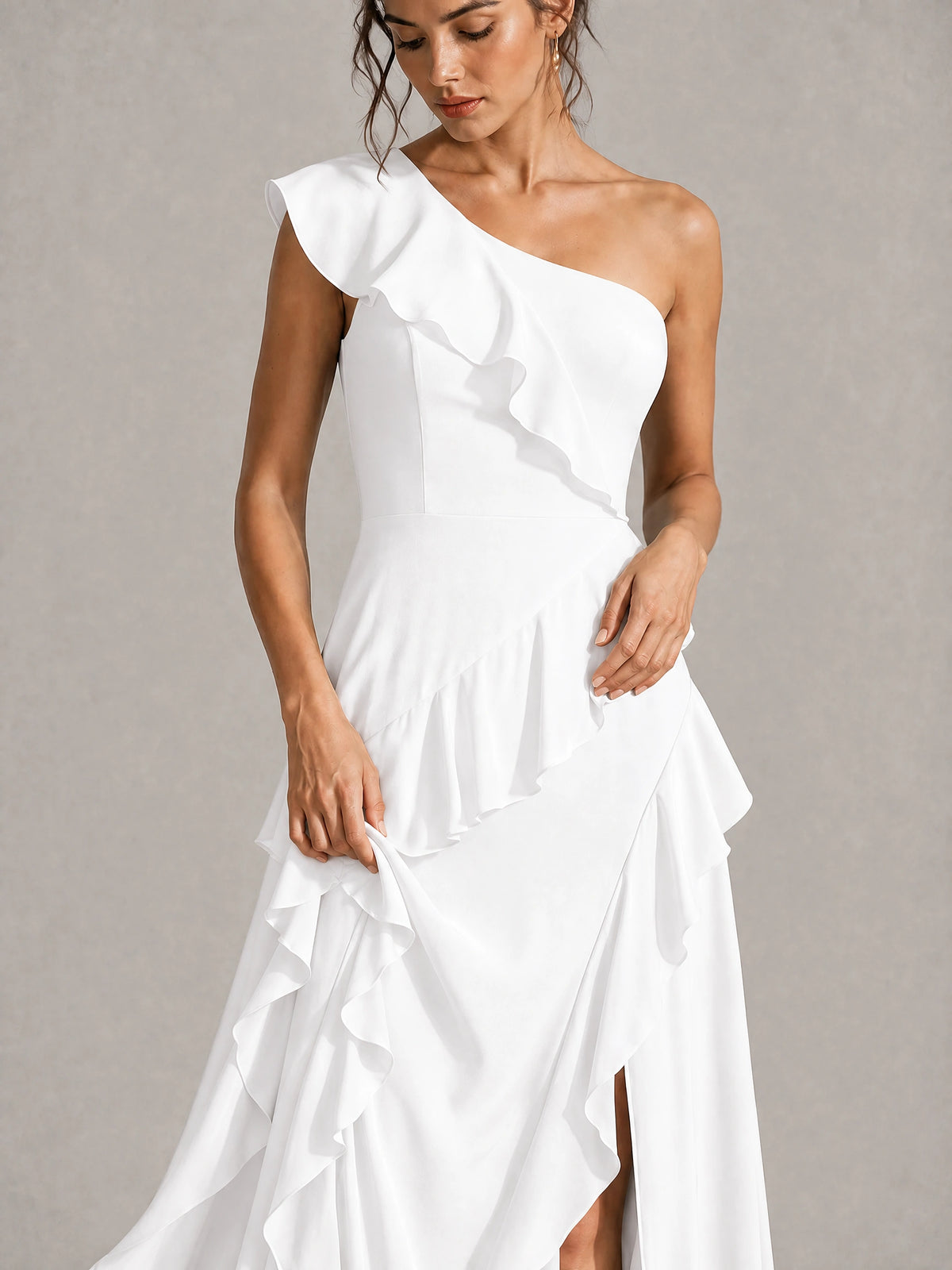 Sage Green One Shoulder Ruffle Bridesmaid Dress