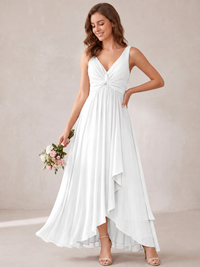 V-Neck High-Low Chiffon Bridesmaid Dress with Ruffles