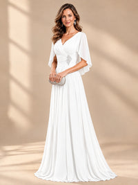 Ruched V Neck Mother of The Bride Dresses with Shawls Appliques and Cap Sleeves