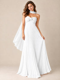 Sweetheart Neckline Pleated Prom Dress Strapless A-line Formal Dress with Flowy Scarf