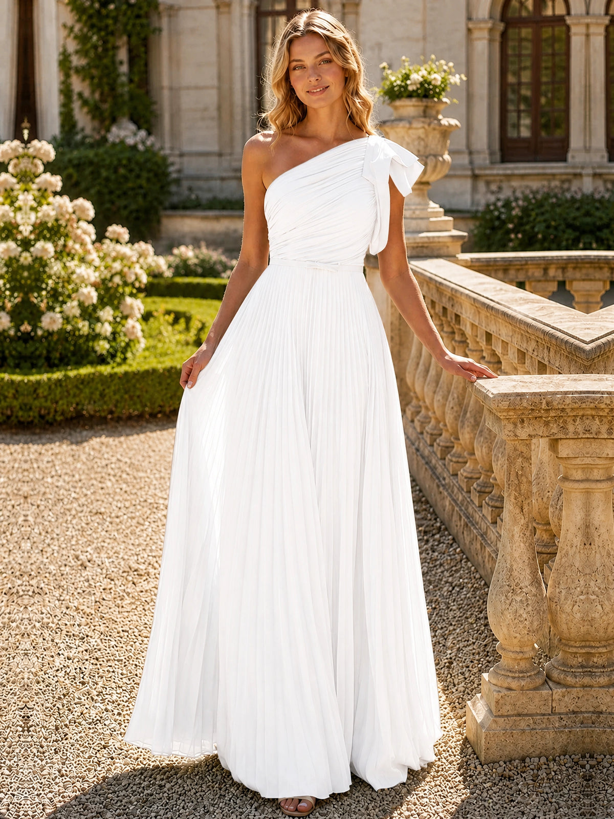 One Shoulder Pleated Chiffon A-Line Floor-Length Bridesmaid Dress