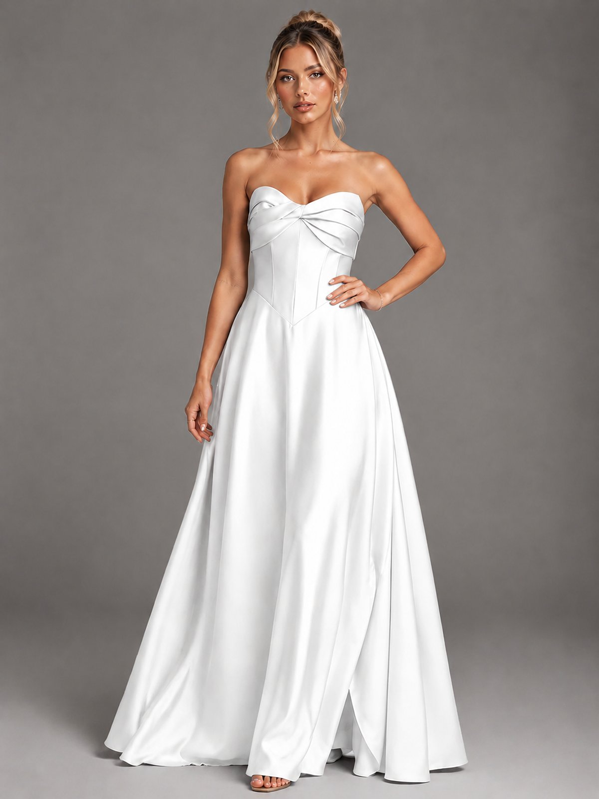 Sweetheart Neck Strapless Satin A-Line Prom Dress