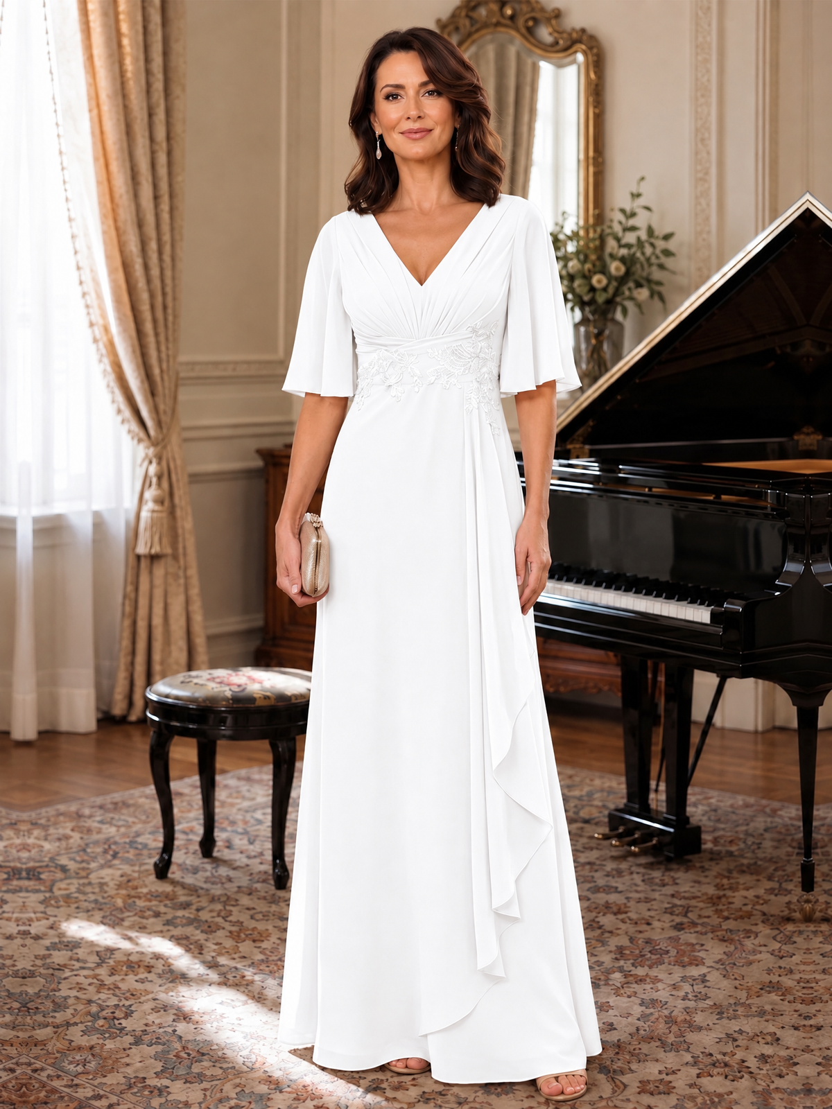 V-Neck Chiffon Lace Mother of the Bride Dresses