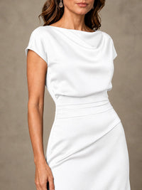 Cowl Neck Satin Mother of the Bride Dress with Ruched Waist