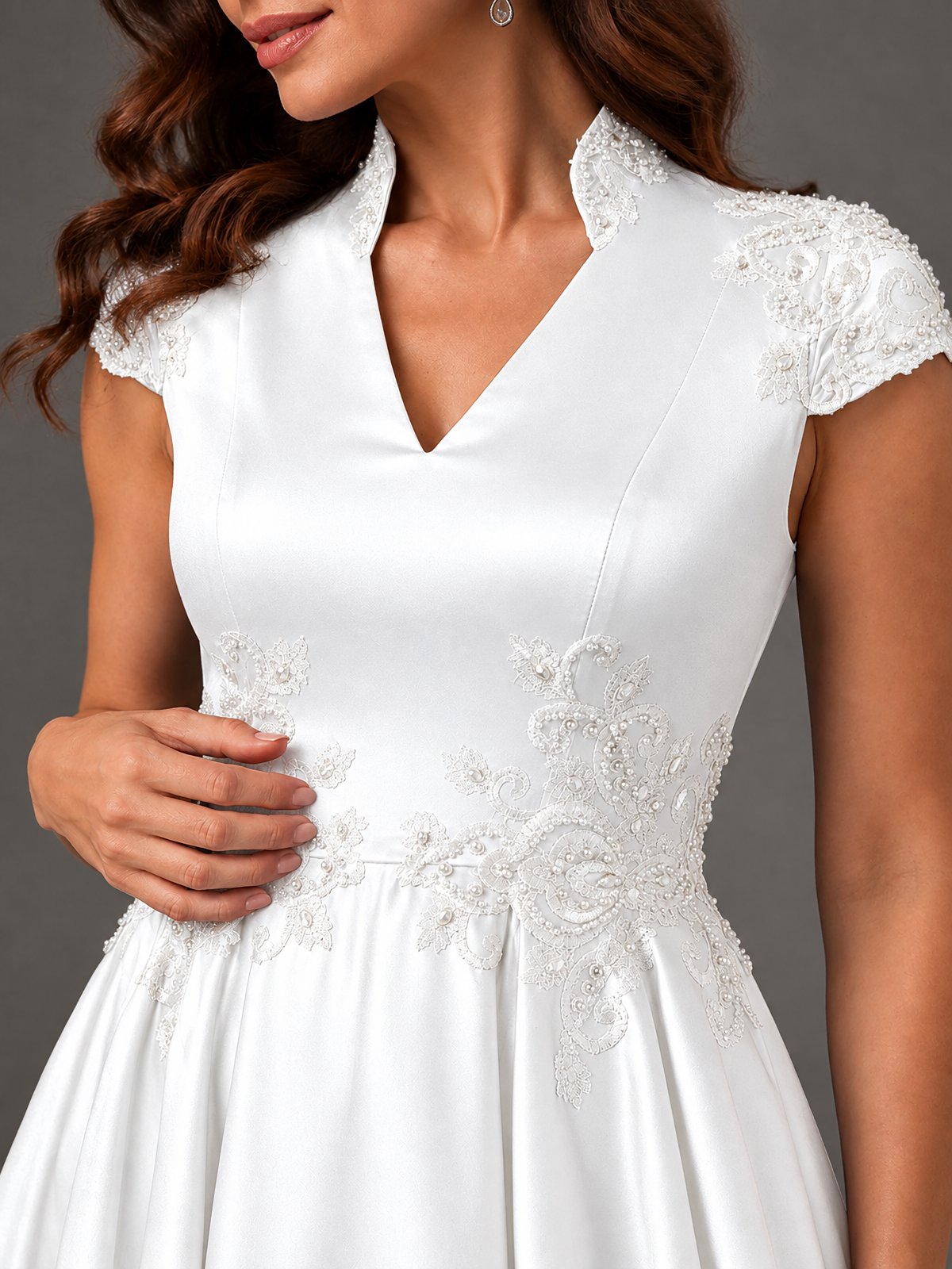 Lace Appliqué A-Line Satin Maxi Dress