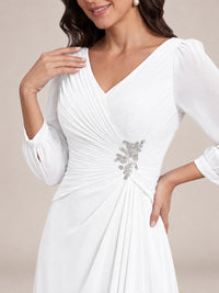 V-Neck Pleated Chiffon Mother of the Bride Dress with Flutter Sleeves
