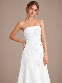 Yellow Strapless 3D Floral Appliques Maxi Dress