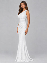 Sequin Mermaid One Shoulder Prom Dress Long formal Gown
