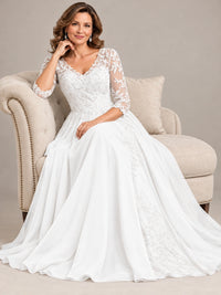Sequin Lace A-Line Mother of the Bride Dress with 3/4 Sleeves