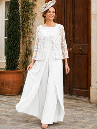 Elegant 3-Piece Chiffon Mother of the Bride Pantsuit with Floral Applique Jacket
