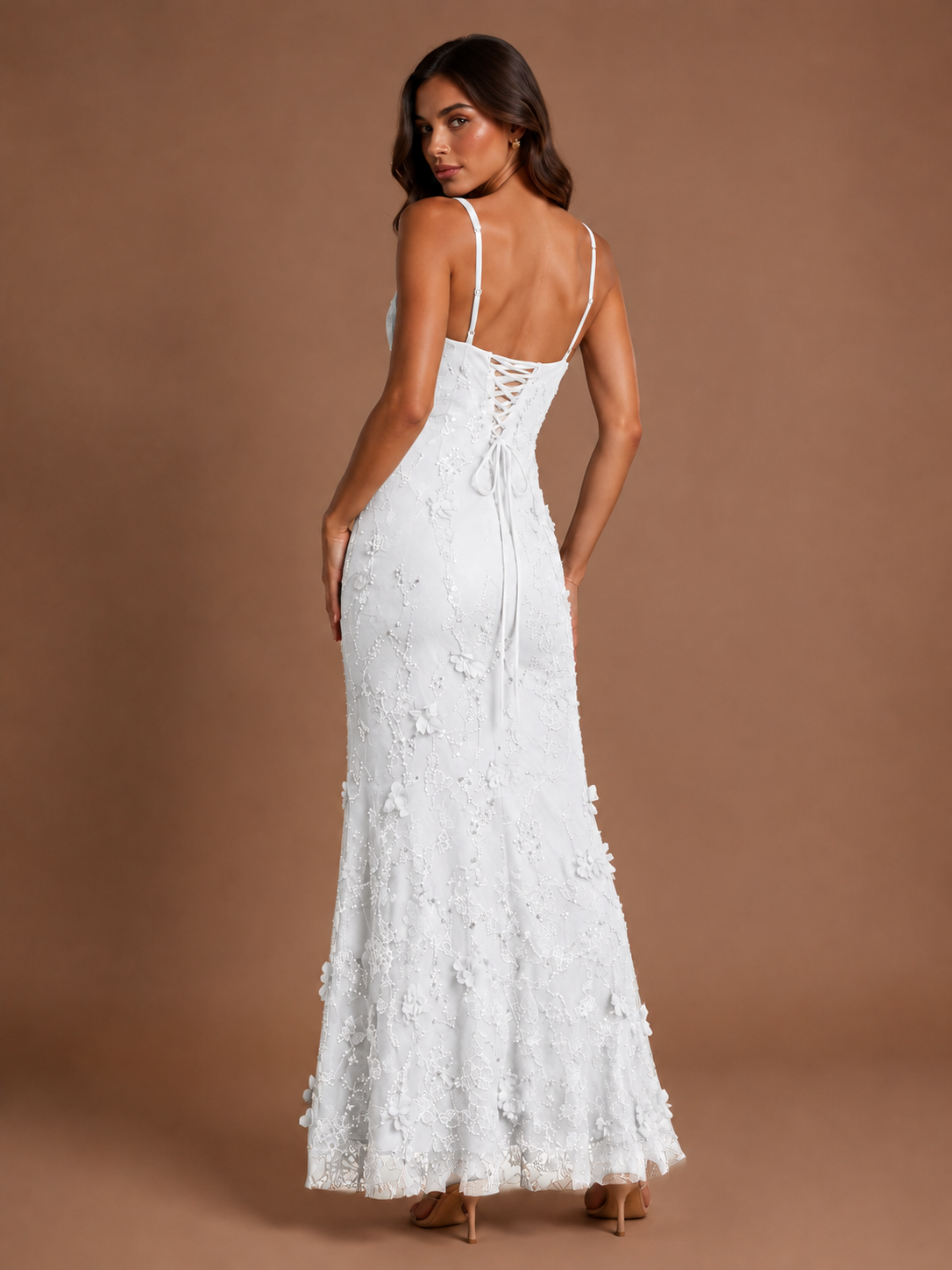 Floral Applique Mermaid Formal Dress with Lace-Up Back