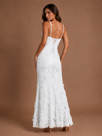 Floral Applique Mermaid Formal Dress with Lace-Up Back
