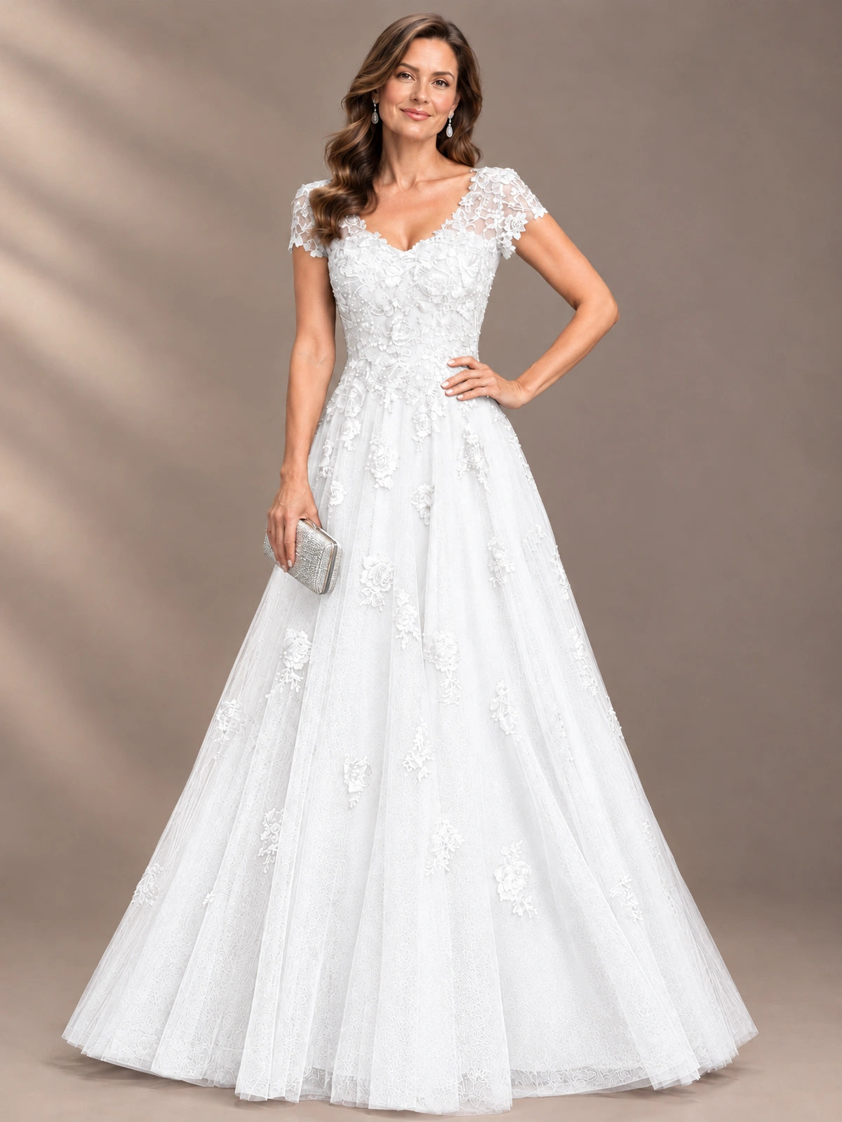 Lace Appliques A-line Mother of The Bride Dresses with Short Sleeves