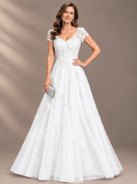 Lace Appliques A-line Mother of The Bride Dresses with Short Sleeves