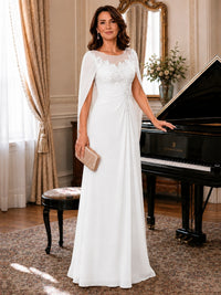 Elegant Applique Chiffon Mother of the Bride Dress with Cape Sleeves