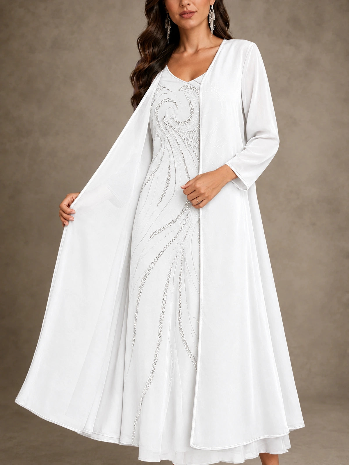 Sequin Chiffon Mother of the Bride Dress with Jacket