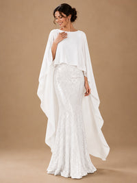 Sequin 2 Pieces Mother of the Bride Dress with Cap Sleeves Chiffon Formal Gowns