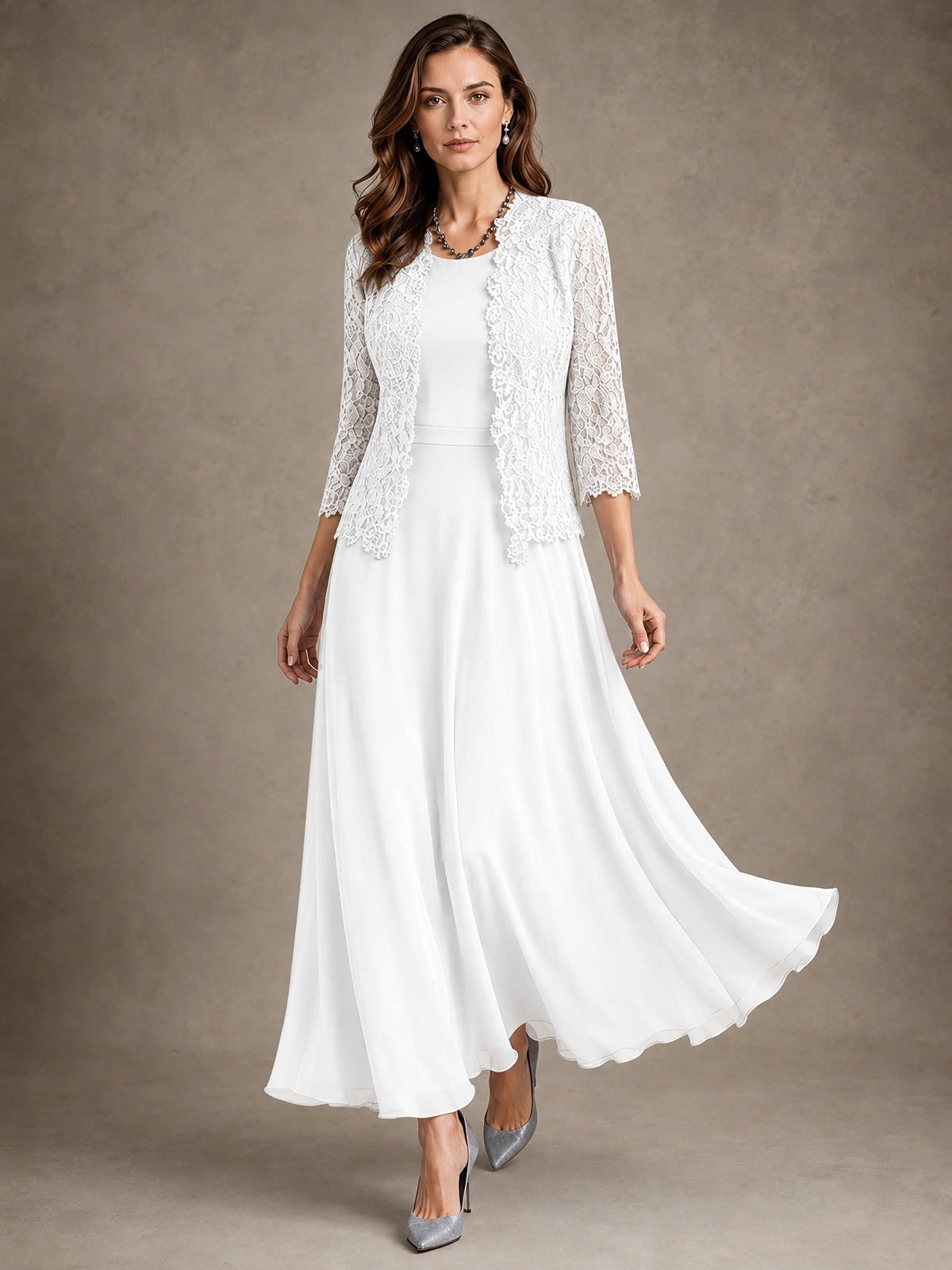 2-Piece Chiffon Mother of the Bride Dress with Lace Jacket