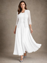 2-Piece Chiffon Mother of the Bride Dress with Lace Jacket