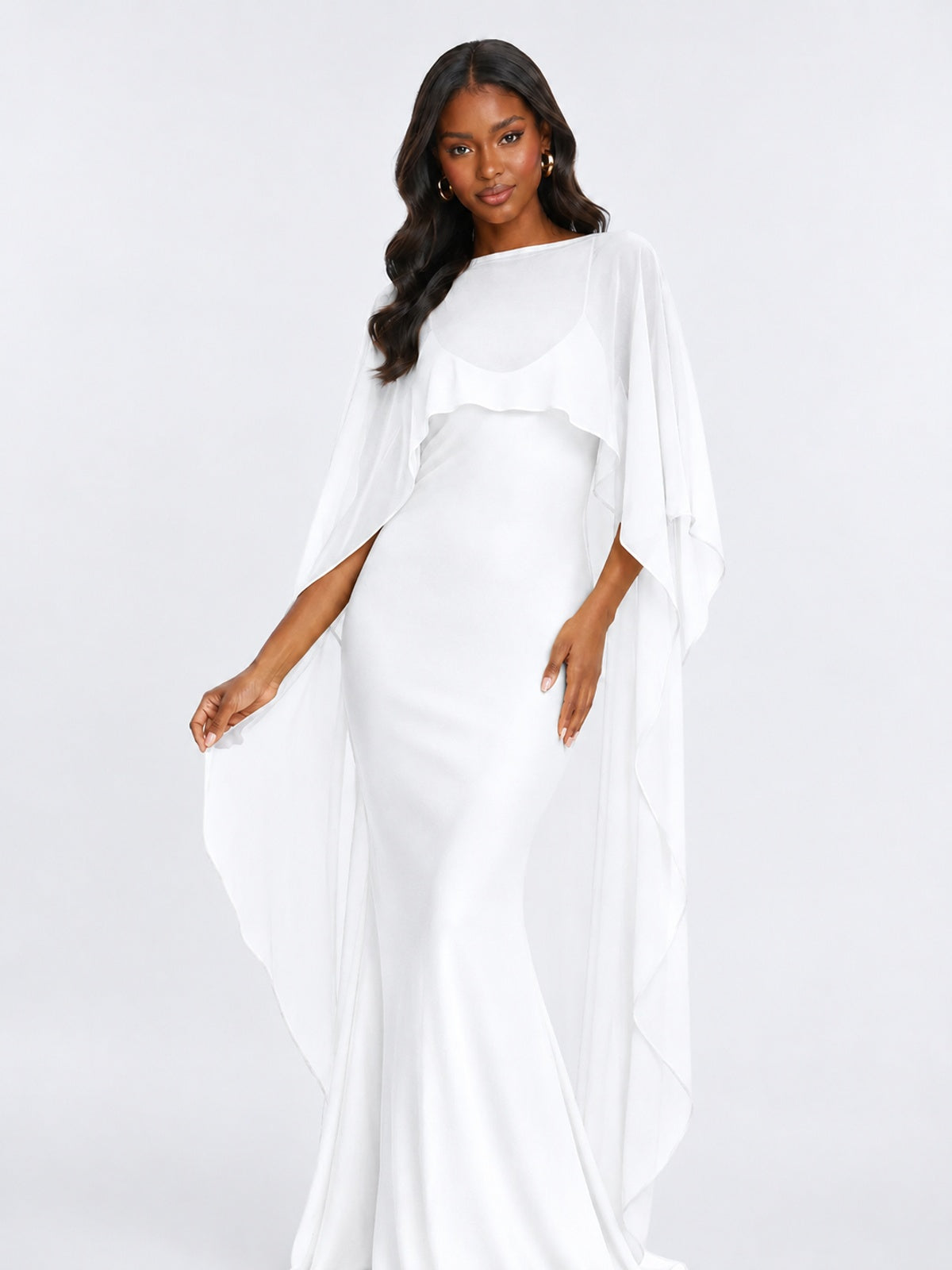 Satin Cape Prom Dresses Meramid Maxi Dress