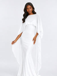 Satin Cape Prom Dresses Meramid Maxi Dress
