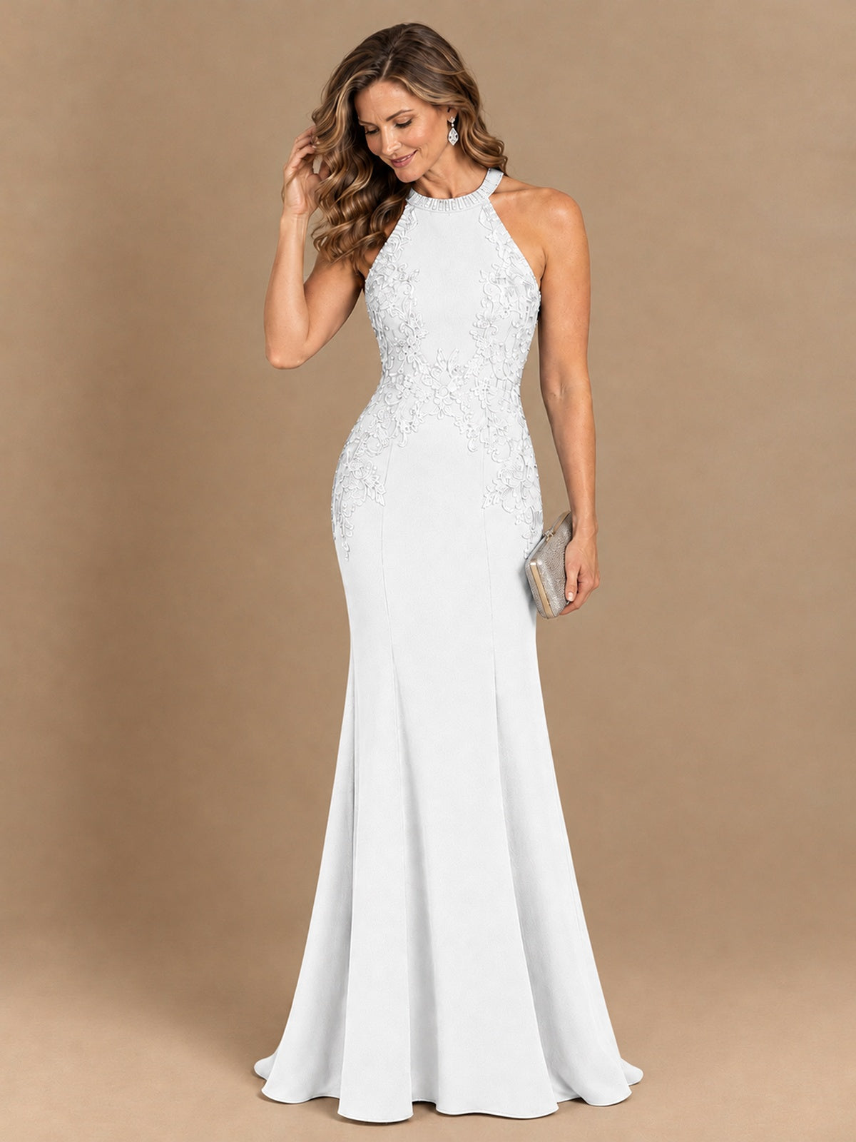 Halter Neckline Lace Appliques Mother of The Bride Dresses