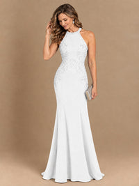 Halter Neckline Lace Appliques Mother of The Bride Dresses