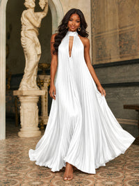 Rust Orange Pleated Halter Neck Maxi Dress