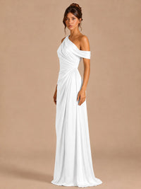 Satin One Shoulder Prom Dress Ruched Long Formal Evening Gown