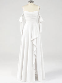 A-Line Ruffles Chiffon Bridesmaid Dress with Slit