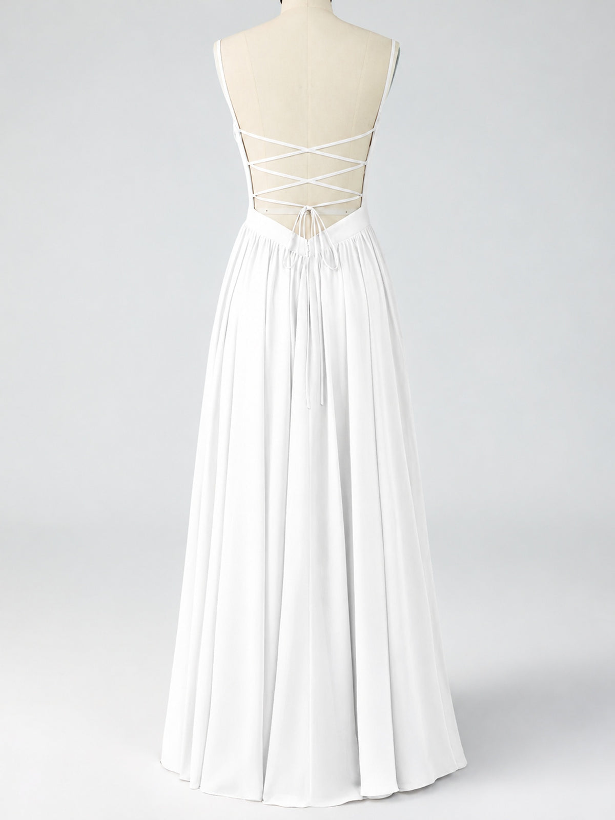 Spaghetti Strap Ruched Chiffon Maxi Dress with Backless