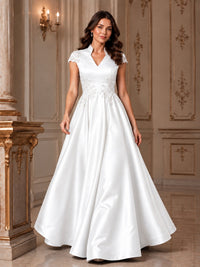 Lace Appliqué A-Line Satin Maxi Dress