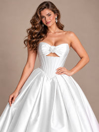 Pink Strapless Corset Satin Prom Derss & Ball Gown with 3D Floral