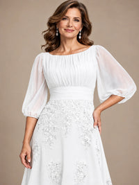 A-Line Mother of the Bride Dress with Sheer Puff Sleeves