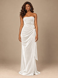Burgundy Velvet Strapless Ruched Prom Dress with Jeweled Side Drape