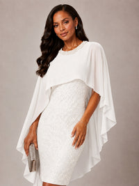 Floral Sheath Mother of the Bride Dress with Cape Overlay