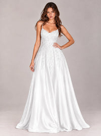 Lace Applique Satin A-Line Prom Dress with Sheer Bodice
