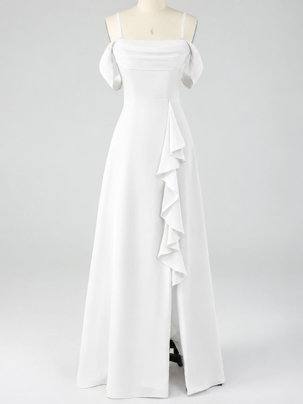 Spaghetti Strap Chiffon Bridesmaid Dress with Ruffles Slit