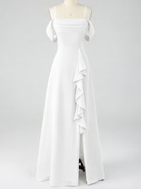 Spaghetti Strap Chiffon Bridesmaid Dress with Ruffles Slit
