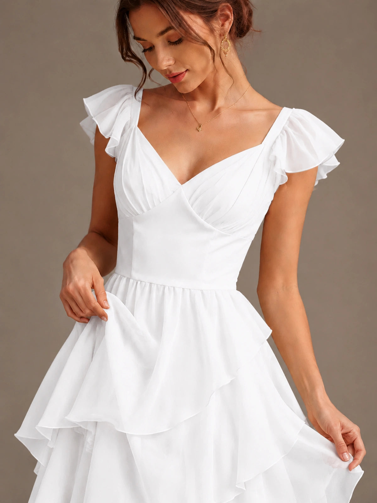 Ruffle Tiered V Neck Maxi Dress