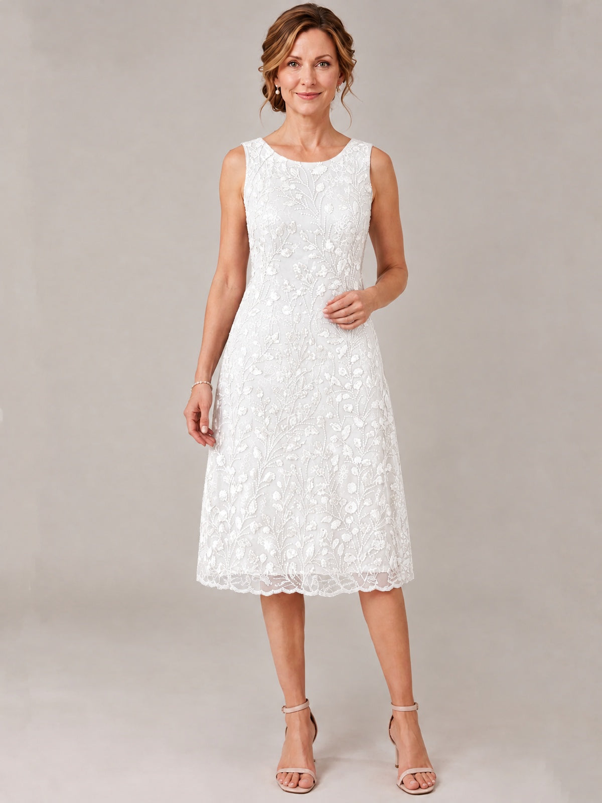 Tea Length Sequin Lace Mother of The Bride Dress with Chiffon Jacket