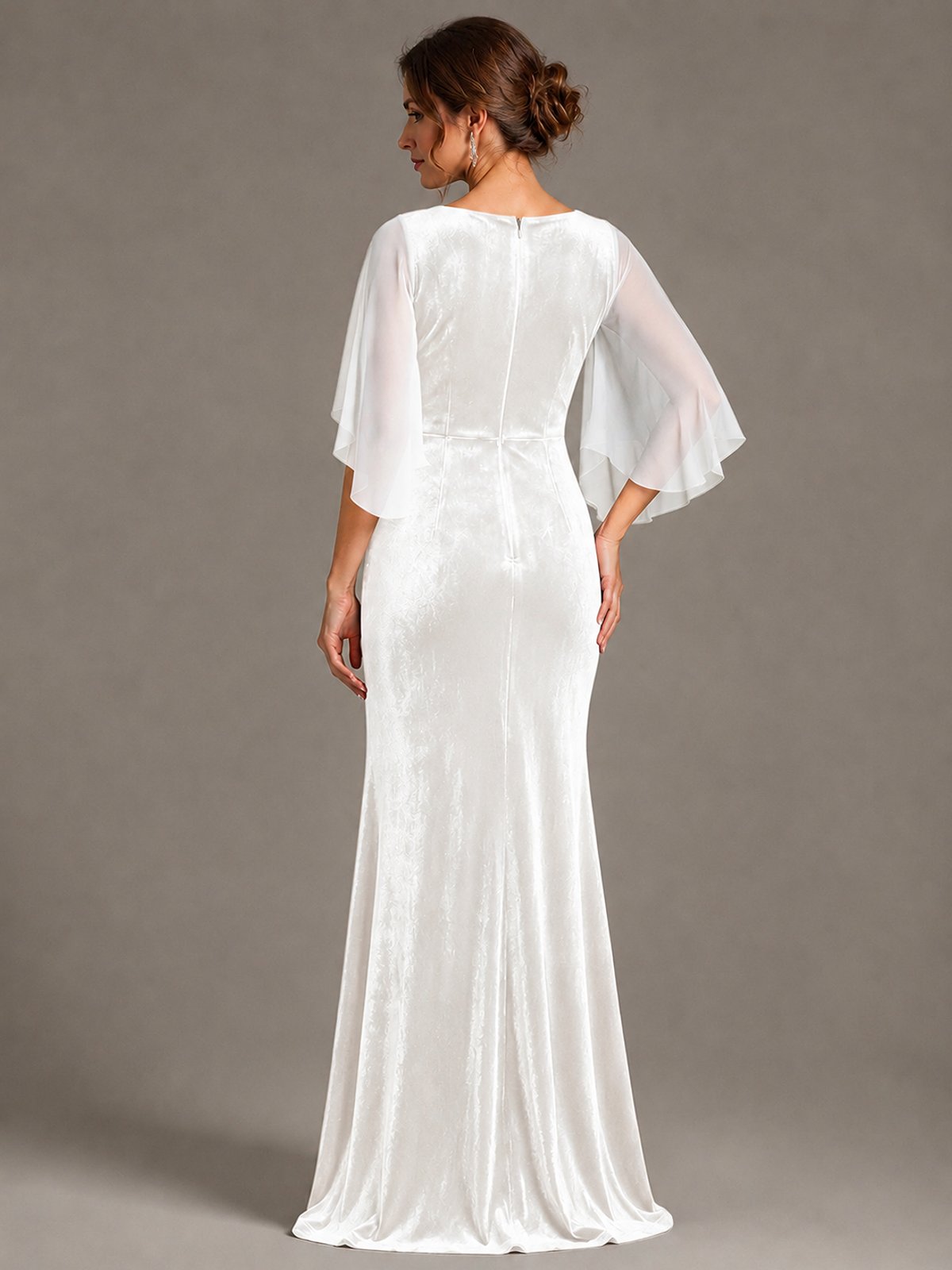 Navy Blue Velvet V Neck Mermaid Formal Dress with Flutter Cape Sleeves