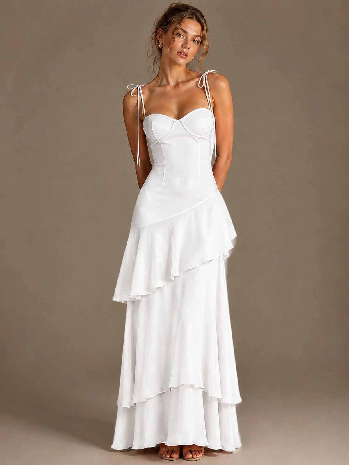 Spaghetti Strap Tiered Ruffles Chiffon Prom Dress