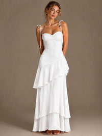 Spaghetti Strap Tiered Ruffles Chiffon Prom Dress