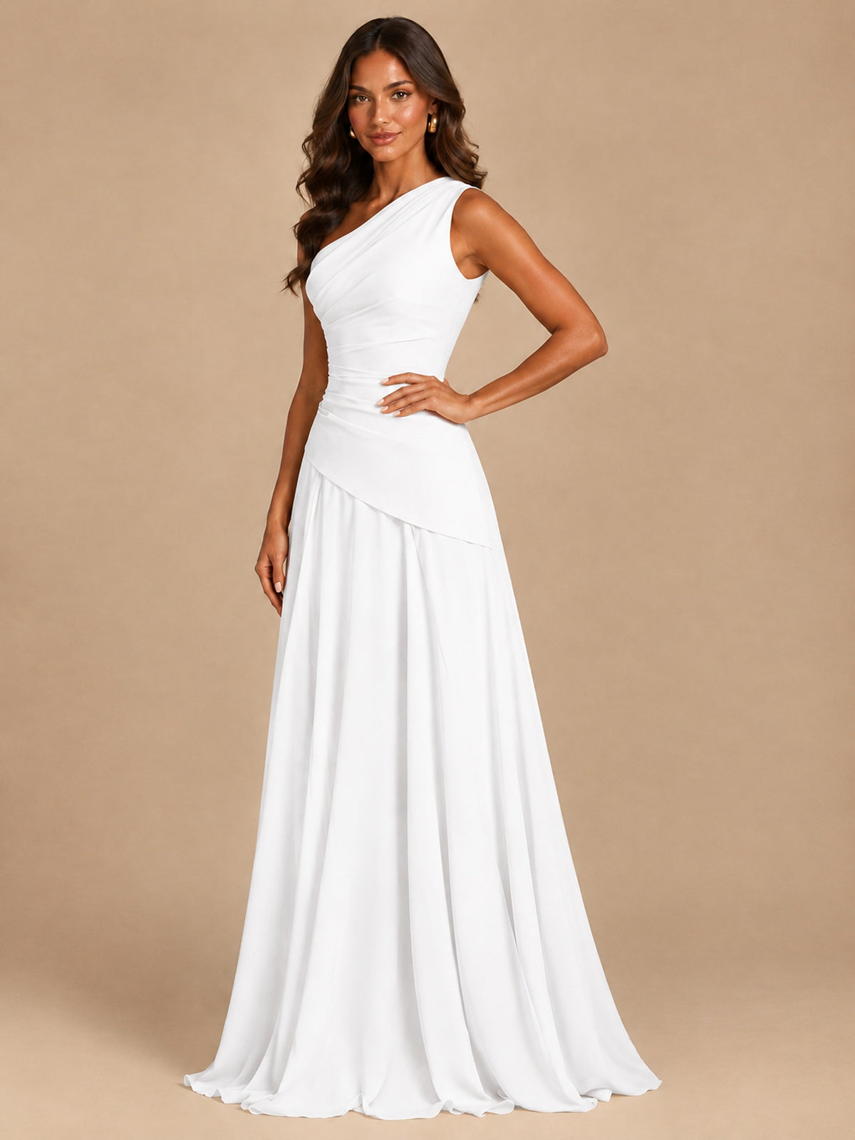 One Shoulder Prom Dress A-line Ruched Women Wedding Formal Gowns
