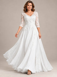 Sequin Lace A-Line Mother of the Bride Dress with 3/4 Sleeves