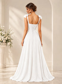 Ruffle Slit Chiffon A Line Scoop Neck Bridesmaid Dresses with Pockets