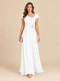Cap Sleeve Mother of The Bride Dresses Long Chiffon Formal Gowns