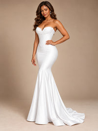 Red Strapless Satin Mermaid Prom Dress with Corset Bodice